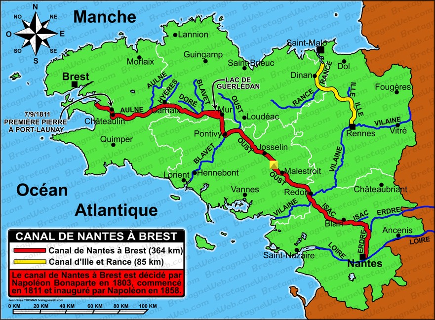 Carte du canal de Nantes à Brest